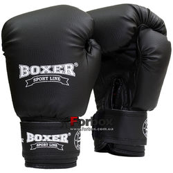 Боксерські рукавички Boxer кожзам (2024-02Ч, чорні)