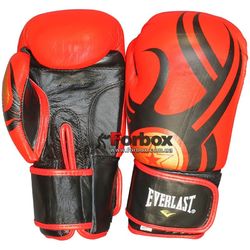 Рукавиці шкіряні боксерські на липучці Everlast (BO-6162-BK, червоно-чорні)