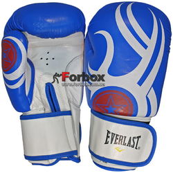 Рукавиці шкіряні боксерські на липучці Everlast (BO-6162, синьо-білі)