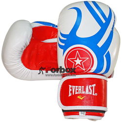Перчатки кожаные боксерские на липучке Everlast (BO-6162-R, бело-синие)