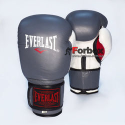 Боксерские кожаные перчатки EVERLAST из натуральной кожи (MA-6750-GR, бело-серый)