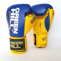Боксерські рукавиці Green Hill Ultra із натуральної шкіри (BGU-2241, синьо-жовті)
