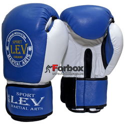 Перчатки для бокса кожа Klass Lev (1308-blwh, сине-белые)