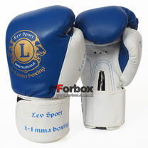 Боксерские перчатки VIP кожа Lev (1303-blwh, сине-белые)