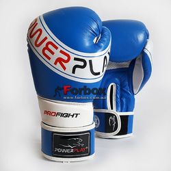 Рукавиці боксерські Power Play із натуральної шкіри (3023-А, синій)