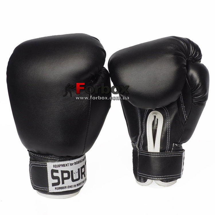 Боксерские перчатки Spurt из кожзама серии Элит (4001-BK, черные ...