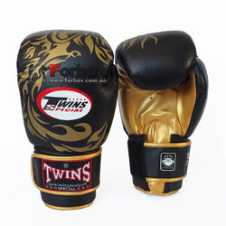 Боксерские перчатки Twins Dragon кожаные (repl-0270, черно-золотые)