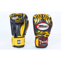 Боксерские перчатки Twins из натуральной кожи (FBGV-31-BK, черно-желтые)