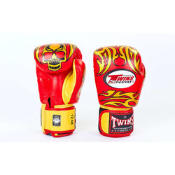 Боксерские перчатки Twins из натуральной кожи (FBGV-31-RD, красно-желтый)
