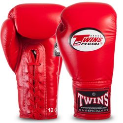 Боксерские перчатки Twins на шнурках нат. кожа (BGLL1-RD, Красный)