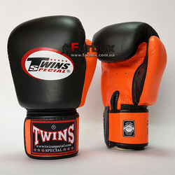 Боксерские перчатки Twins из натуральной кожи (BGVL-3T-BKOR, черно-оранжевый)