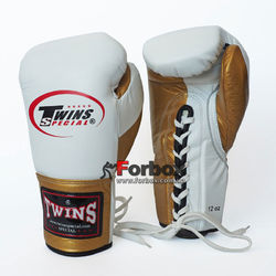 Боксерські рукавички Twins шкіряні на шнурівці (BO-0279-GD, біло-золотий)