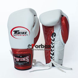 Боксерські рукавички Twins шкіряні на шнурівці (BO-0279-R, біло-червоний)