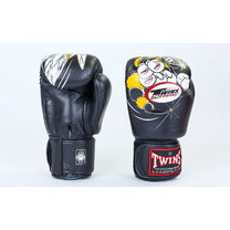 Боксерские перчатки Twins из натуральной кожи (FBGV-15-BK, черные)