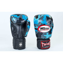 Боксерские перчатки Twins из натуральной кожи (FBGV-NB, синий камуфляж)