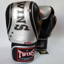 Боксерские перчатки Twins из натуральной кожи (FBGV-TW4-BKS, черно-серые)