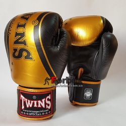 Боксерские перчатки Twins  кожаные (FBGV-TW4-BKG, черно-золотые)