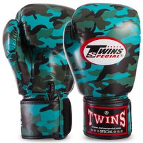 Боксерские перчатки Twins из PU кожи (FBGVS3-ML-T, Бирюзовый камуфляж)