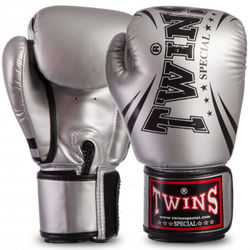Боксерские перчатки Twins из PU кожи (FBGVS3-TW6-S, Серебро)