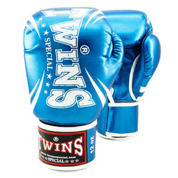 Боксерские перчатки Twins из PU кожи (FBGVS3-TW6-MB, Синий металлик)