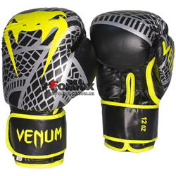 Рукавиці боксерські Venum шкіряні SNAKER (VL-5794, чорно-жовтий)