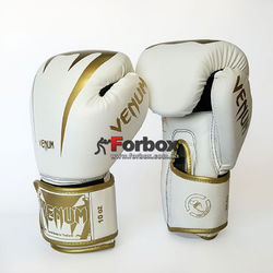 Боксерские перчатки Venum Giant 2.0 на липучке из PU кожи (BO-8349-WG, бело-золотой)