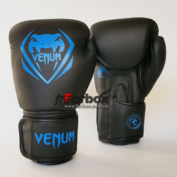 Боксерские перчатки Venum Contender 2.0 на липучке из PU кожи (BO-8351-BKB, черно-синий)