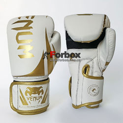 Боксерські рукавиці Venum на липучці з PU шкіри (BO-8352-W, біло-золотий)