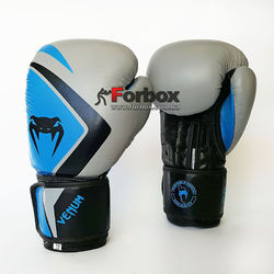 Перчатки боксерские Venum Contender 2.0 натуральная кожа (VL-8202-GR, серо-черно-голубой)