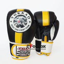 Рукавички боксерські Yokkao Fight Team шкіряні на липучці (YK016-BK, чорно-білий)