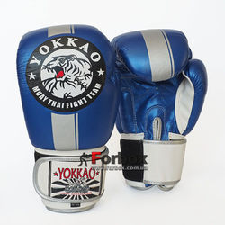 Рукавички боксерські Yokkao Fight Team шкіряні на липучці (YK016-BL, синьо-білий)