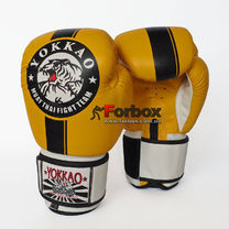 Перчатки боксерские Yokkao Fight Team кожаные на липучке (YK016-Y, желто-белый)