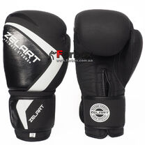 Рукавички боксерські Zelart Contender 2.0 натуральна шкіра (VL-8202-BKW, чорно-білий)