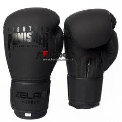 Боксерські рукавиці Punisher PU Zelart на липучці (BO-7553-BK, чорний)