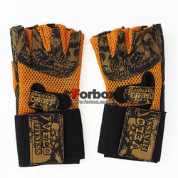 Перчатки для тренажерного зала Velo из натуральной кожи (VL-3224, оранжевые)