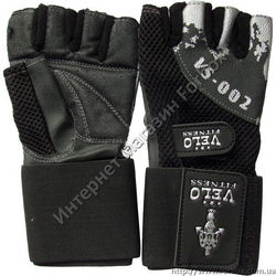 Тренажерные перчатки Velo для зала из кожи (VL-8118, черные)