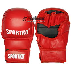 Рукопашные перчатки Sportko из натуральной кожи (ПК7, красные)