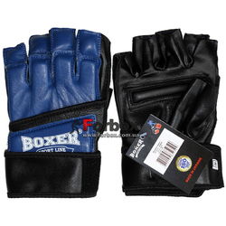 Перчатки снарядные Boxer кожа Микс файт (2018-03С, синие)
