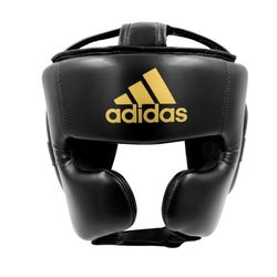 Шолом боксерський Adidas Speed ​​Headguard без підборіддя PU шкіра (ADISBHG042, чорно-золотий)