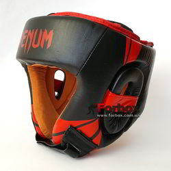 Шолом боксерський Venum з посиленим захистом з натуральної шкіри (BO-6629-R, чорно-червоний)