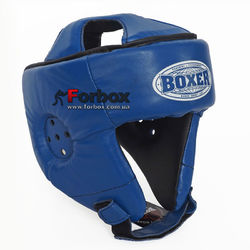 Шлем боксерский без бороды Boxer из кожи (2029-01C, синий)