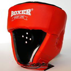 Шлем боксерский турнирный Boxer на шнурках серии Элит (2034-01К, красный)