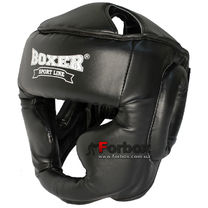Шлем тренировочный Boxer Full Face из кожзама (2036-01Ч, черный)