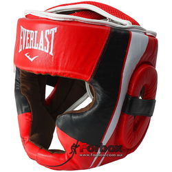 Шлем тренировочный Everlast кожа с полной защитой (BO-5242-R, красный)
