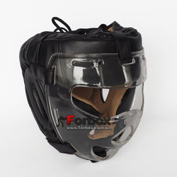 Шлем тренировочный с пластиковой маской Everlast PU кожа (MA-0719-BK, черный)