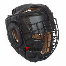 Шлем тренировочный с металлической решеткой Everlast кожа (MA-0731-BK, черный)