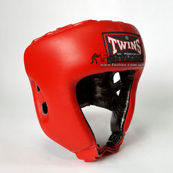 Шлем боксерский Twins из натуральной кожи с открытым подбородком (HGL-8-RD, красный)