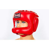 Шлем боксерский с бампером кожаный Twins (HGL-9-RD, красный)