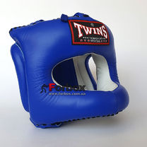 Шлем боксерский с бампером кожаный Twins (HGL-9-BU, синий)