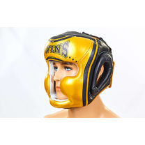 Шолом боксерський з повним захистом шкіряний Twins (HGL3-TW4G-BK, золотий-чорний)